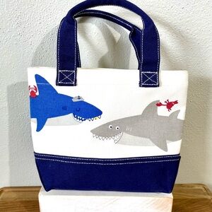 Pottery Barn Kids Shark Canvas Navy White Beach Pool Lunch Mini Carryall Tote